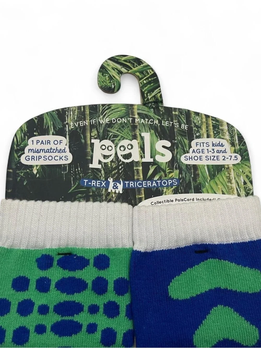 One Pair Toddler Boy Mismatched Stretchy Tube Grip Socks Dinosaur Pals NWT